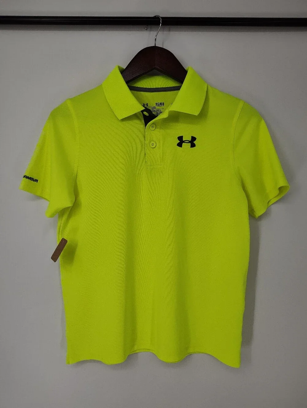 Under Armour Neon Yellow Boys Short Sleeve Polo Size Large